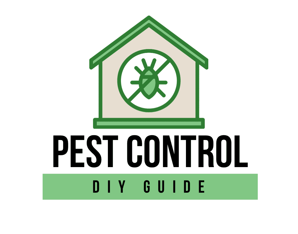 Official logo of Pest Control DIY Guide, featuring a green house icon with a crossed-out bug and bold typography.